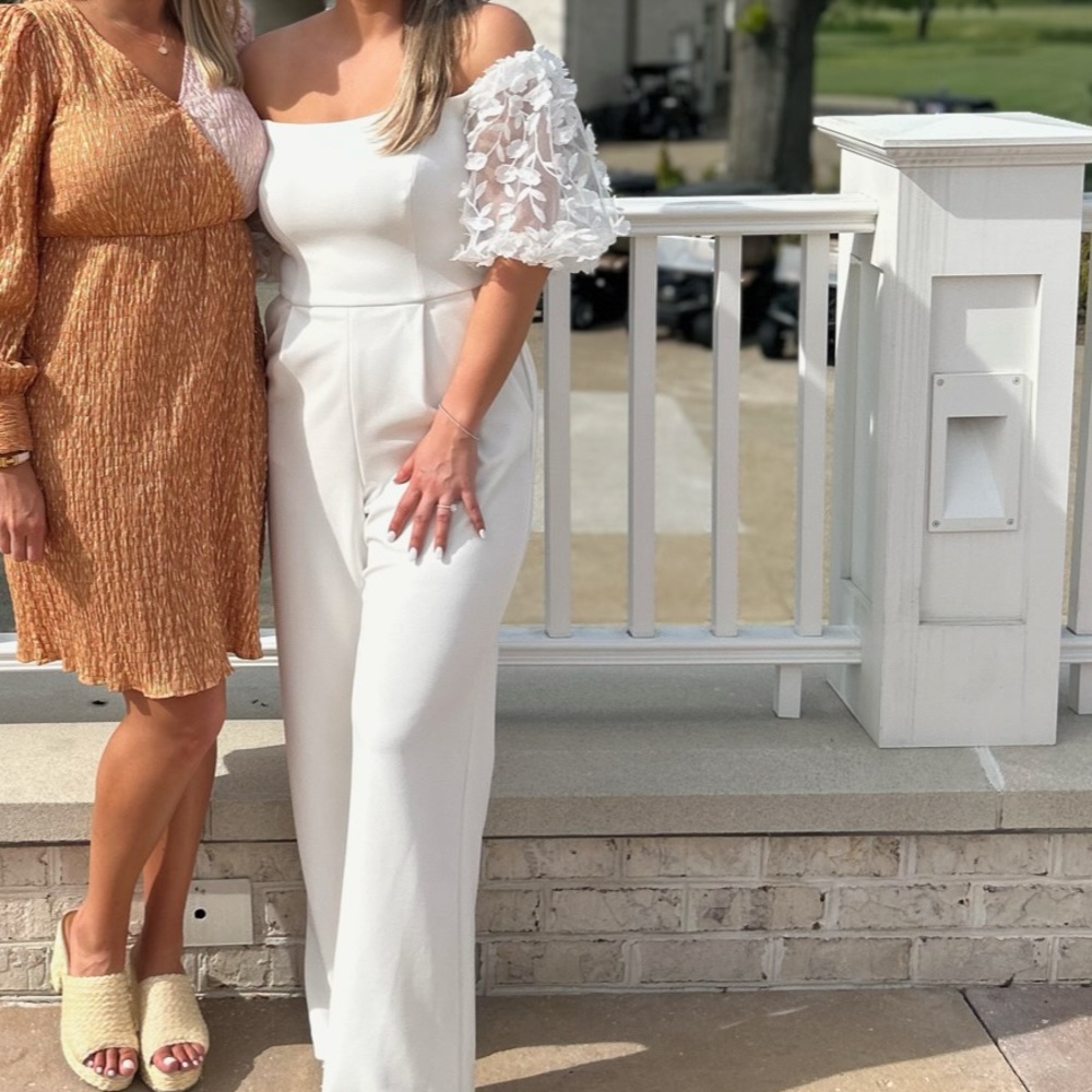 White Jumpsuit with floral sleeves